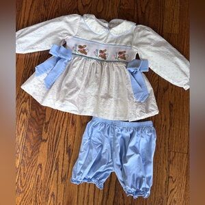 Busy Bees Easter Swiss dot Cream and Blue Matching Set